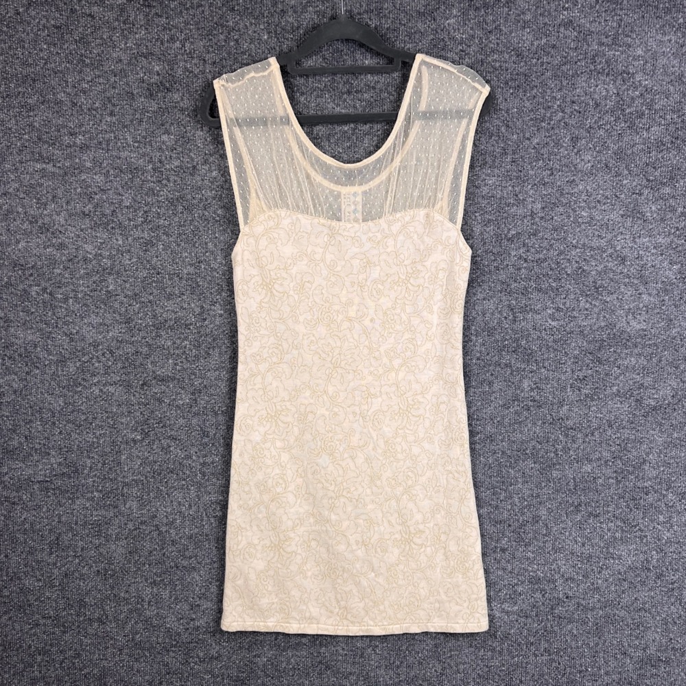Free People Mini‎ Dress Cream Sleeveless Floral Lace Overlay Party M